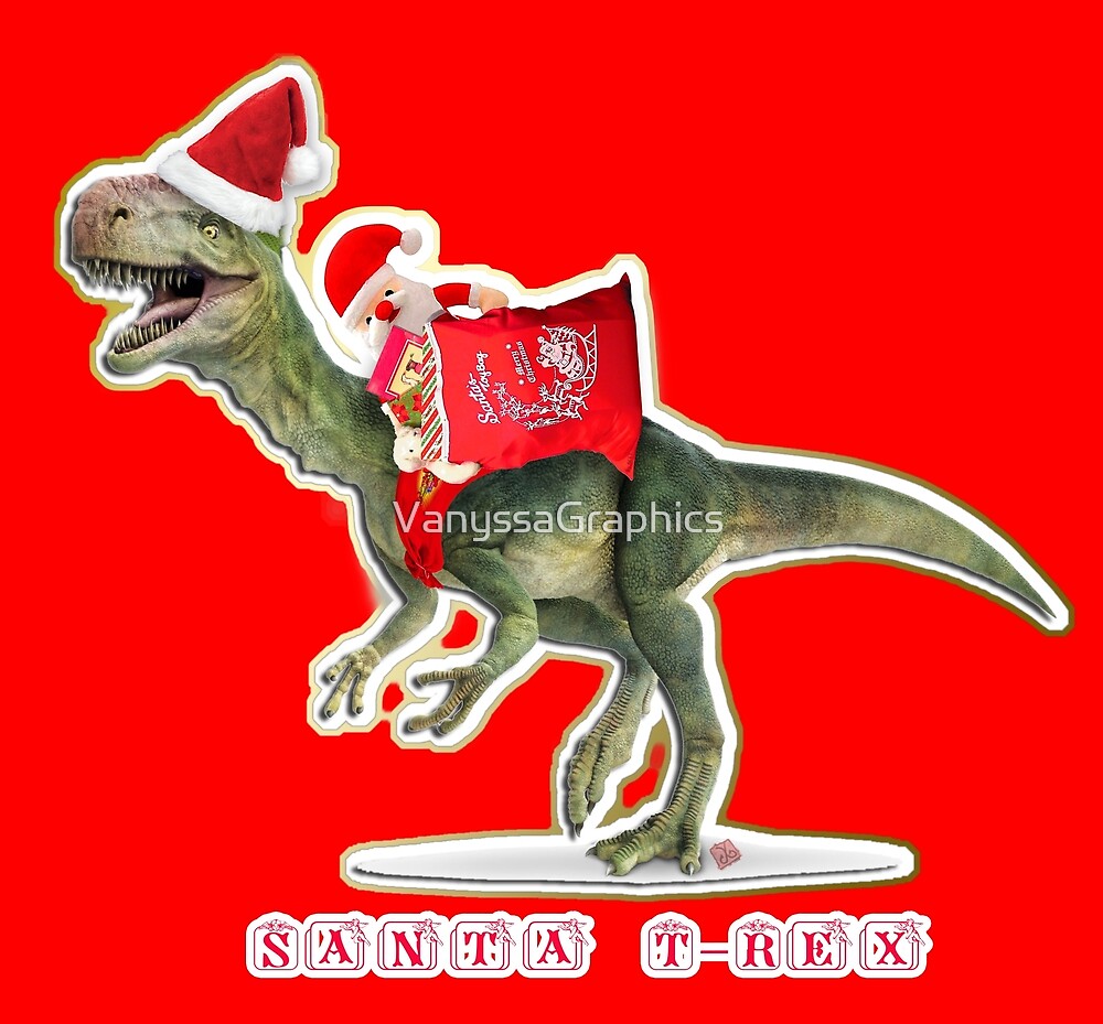 "Santa Claus Dinosaurs T-Rex (by ACCI) with Toy Bag" by VanyssaGraphics