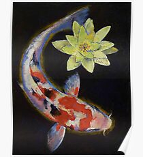 Koi with Yellow Water Lily Poster