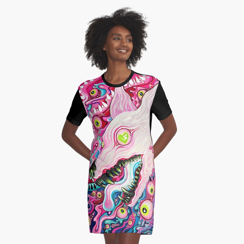 Glitterwolf Acrylic Painting Graphic T-Shirt Dress
