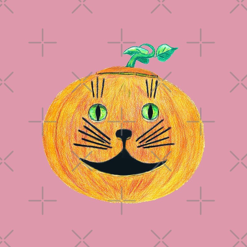 "Jack O' Lantern Cat on Pink" by STHoganArtist | Redbubble