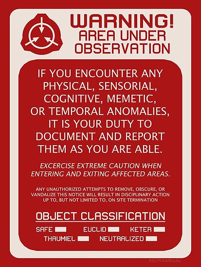 &quot;SCP Foundation Red WARNING Signage - Red Background&quot; Poster by