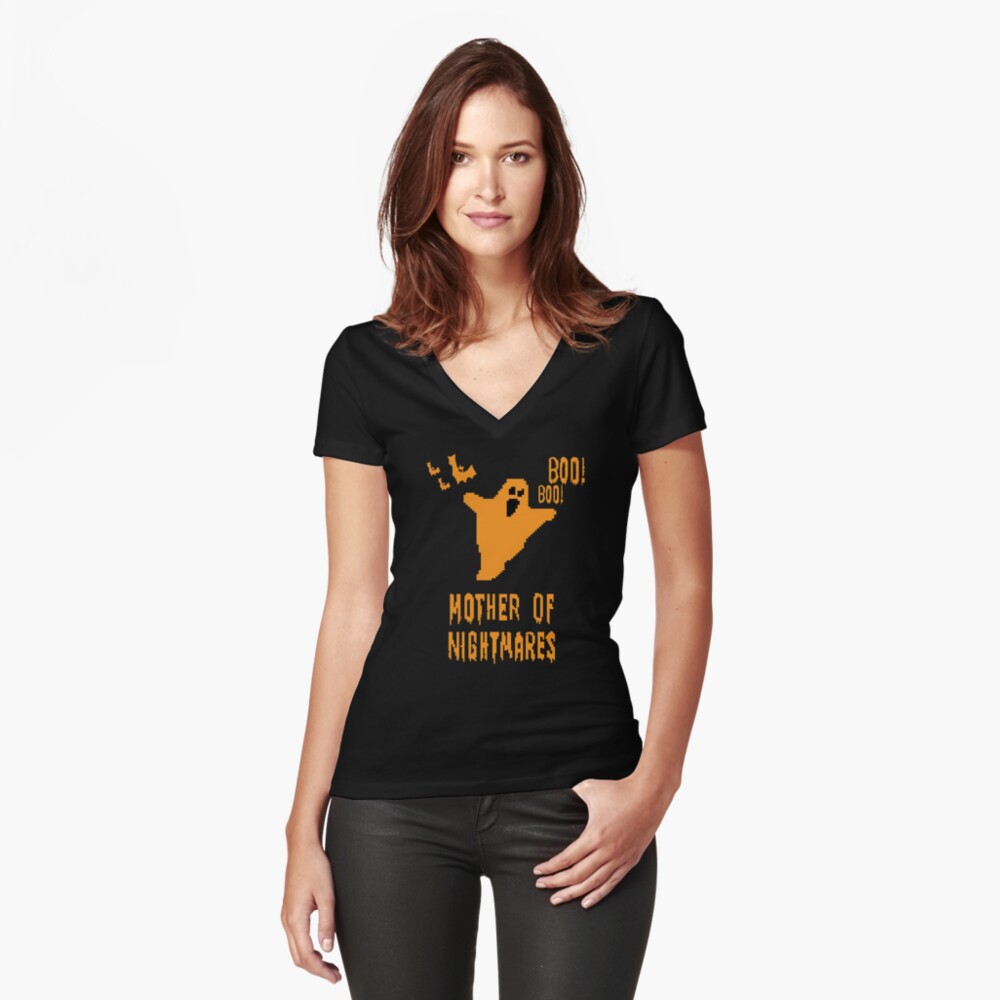 Mother of Nightmares Spooky Halloween Scary Bat Scene. Fitted V-Neck T-Shirt