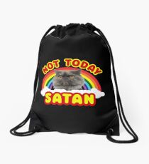 Funny Satan Cat Not Today Grumpy Death Metal Rainbow Drawstring Bag
