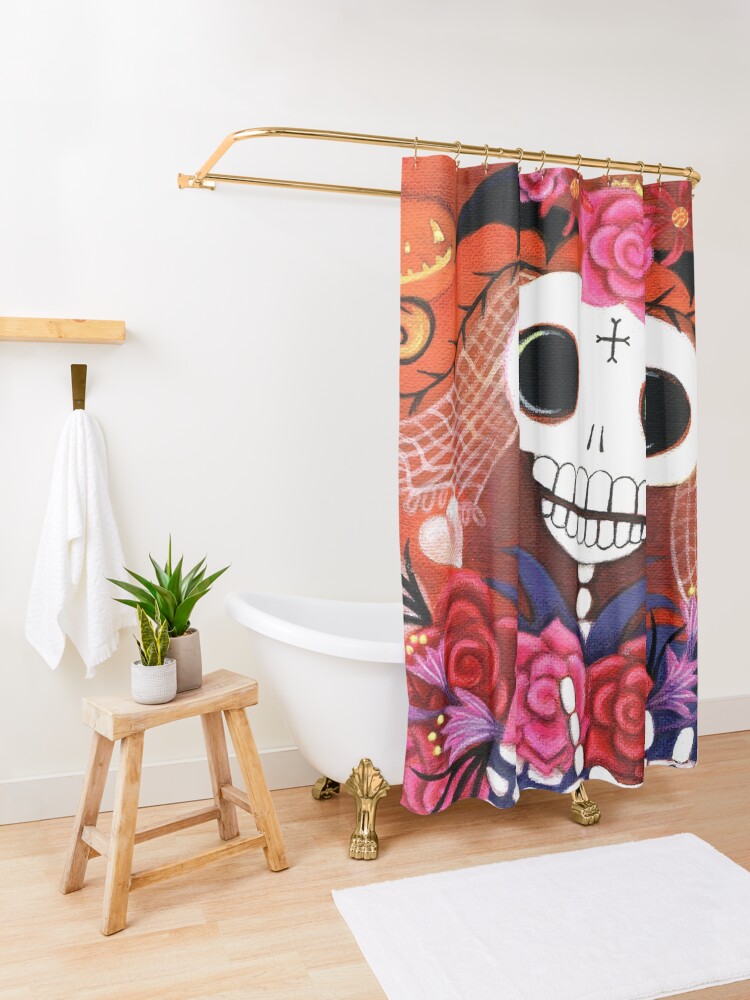 Alternative Ansicht von Halloween Skelly Braut Duschvorhang