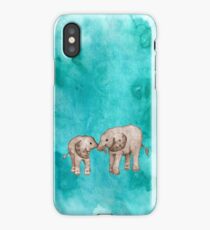 Baby Elephant Love - sepia on teal watercolour iPhone Case