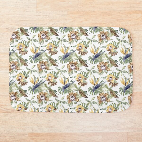 Jungle Animal Print Orchids Bath Mat