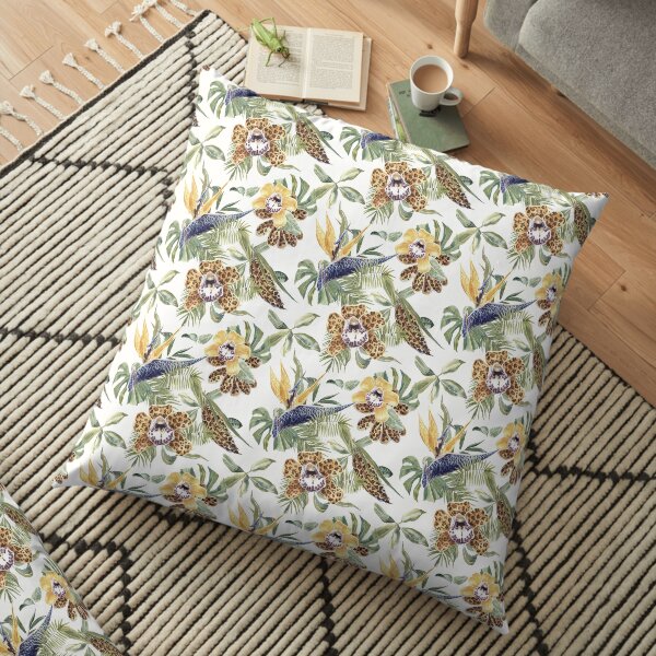 Jungle Animal Print Orchids Floor Pillow