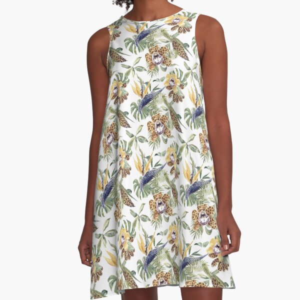 Jungle Animal Print Orchids A-Line Dress