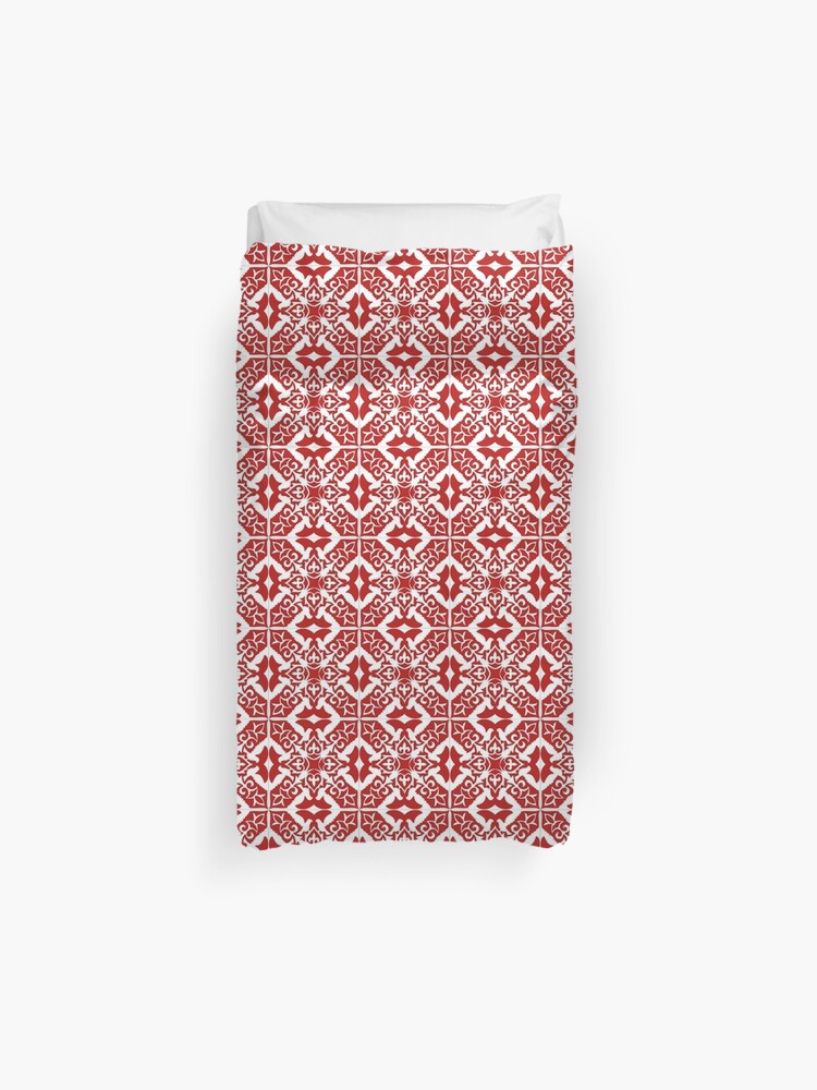 Moroccan Tile Dark Red And White Duvet Cover By Marymarice