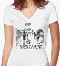 Keep calm and buen camino Fitted V-Neck T-Shirt