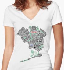 Queens New York Map Typography Women's Fitted V-Neck T-Shirt