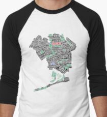 Queens New York Map Typography Men's Baseball ¾ T-Shirt