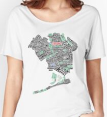 Queens New York Map Typography Women's Relaxed Fit T-Shirt