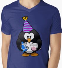 Personalized birthday card penguin geek funny nerd Men's V-Neck T-Shirt