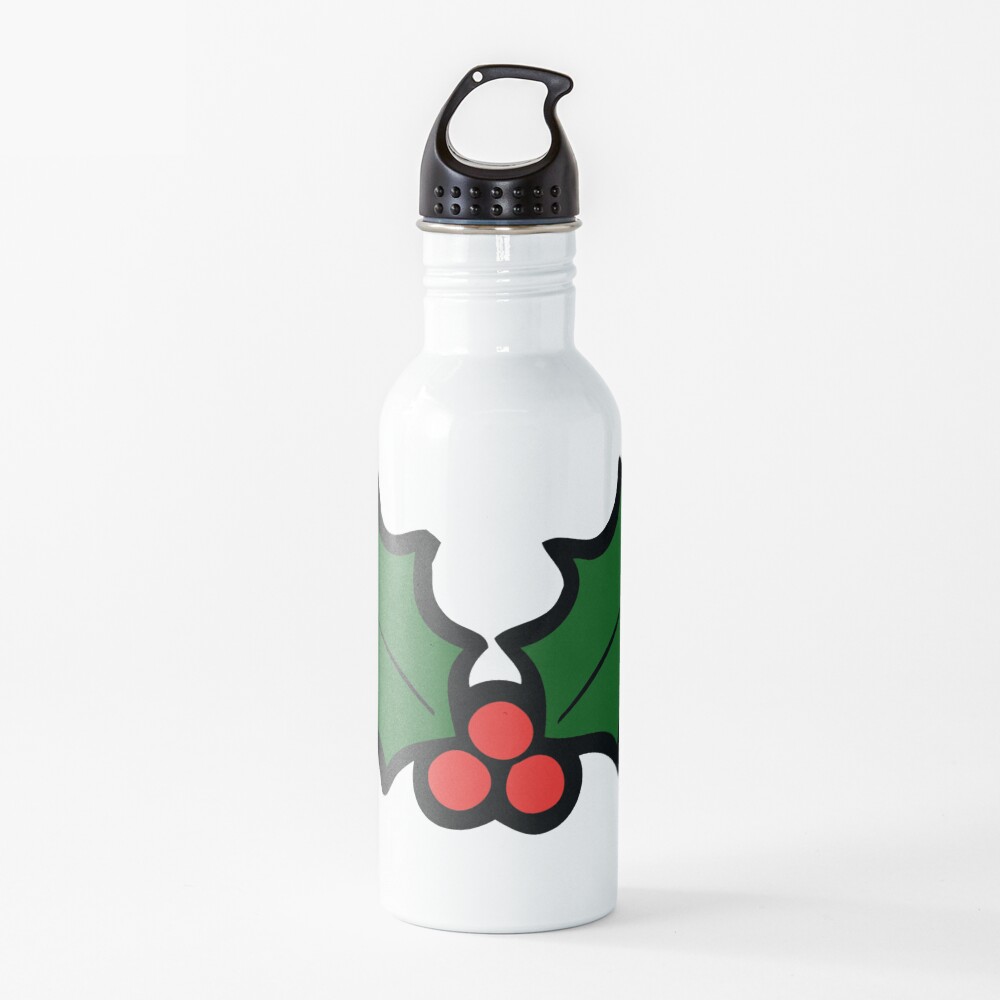 Holly Leaves and Berries Pattern in Light Green Water Bottle