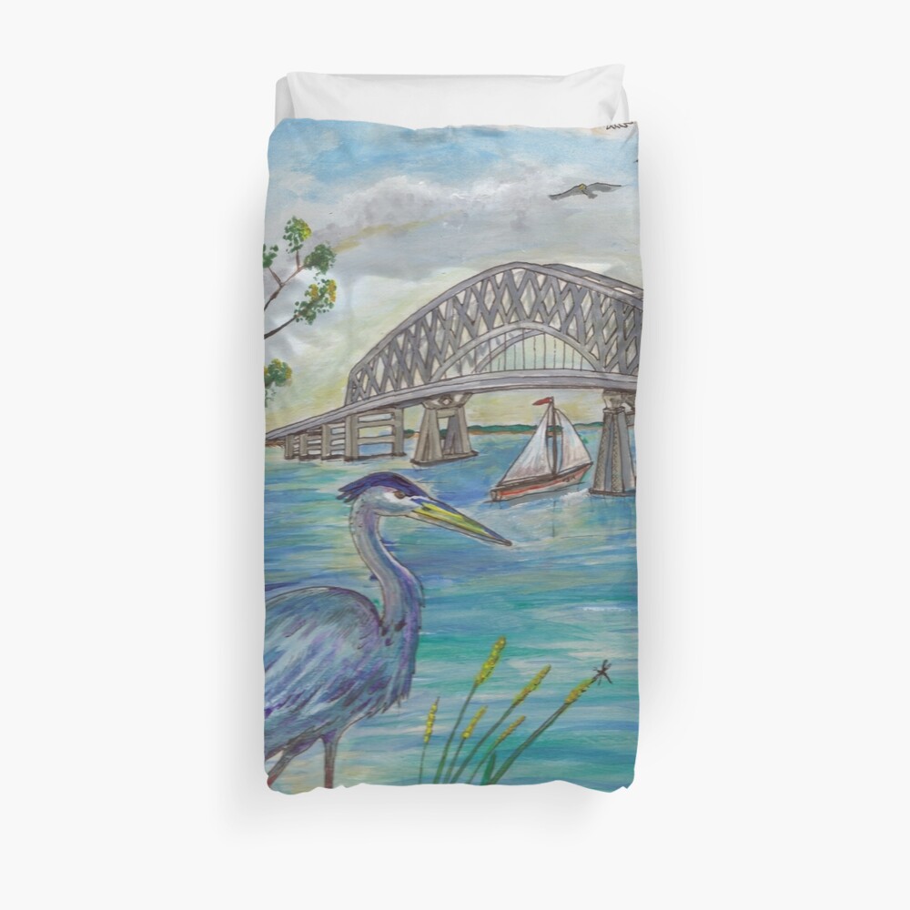 Blue heron by Key bridge Duvet Cover