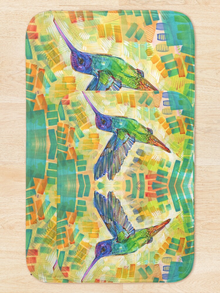 Alternate view of Golden-tailed sapphire hummingbird painting - 2016 Bath Mat