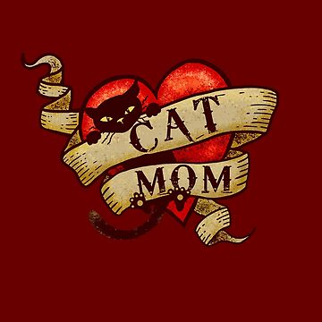 Artwork thumbnail, Cat Mom in Retro Hipster Heart Tattoo Style by jitterfly