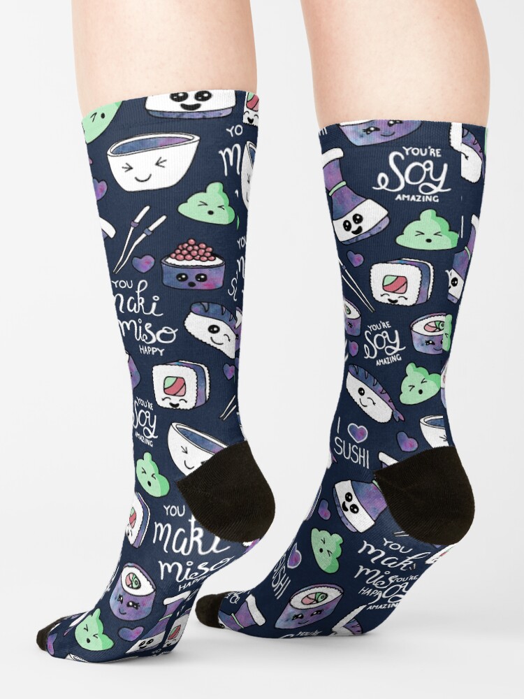Alternate view of Galaxy Sushi on Dark Blue Socks