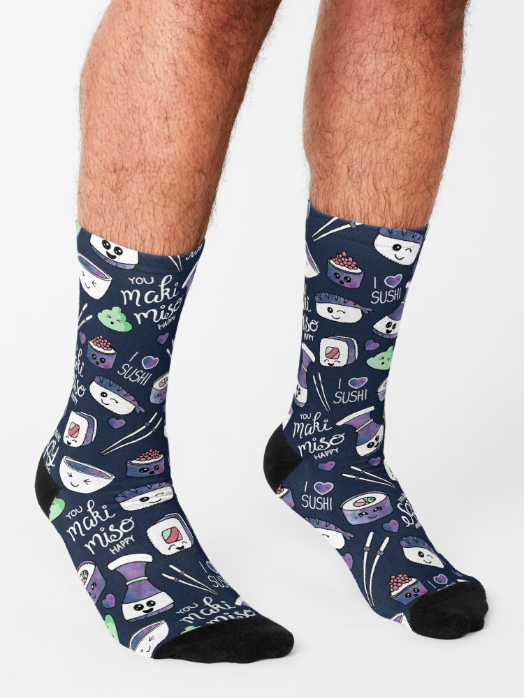 Alternate view of Galaxy Sushi on Dark Blue Socks