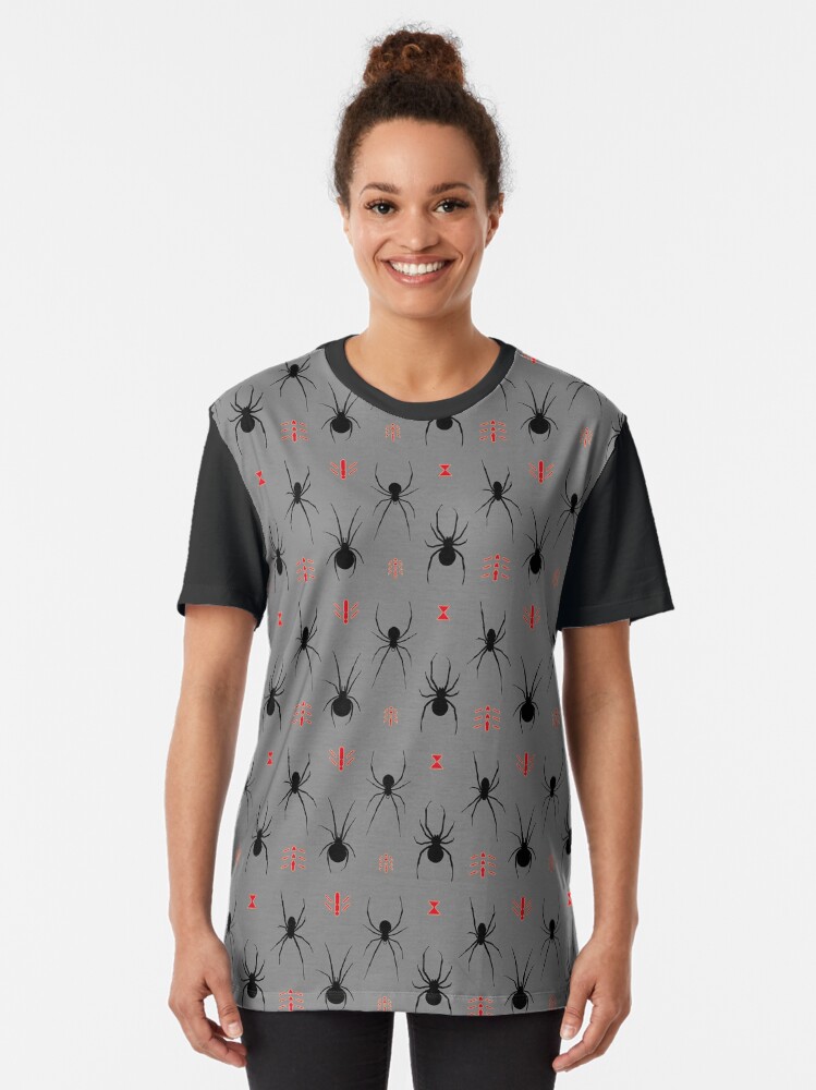 Alternate view of Latrodectus Black Widow spider pattern Graphic T-Shirt