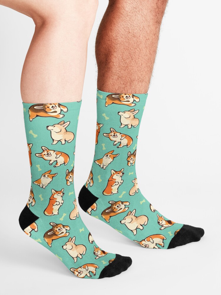 Alternate view of Jolly corgis in green Socks