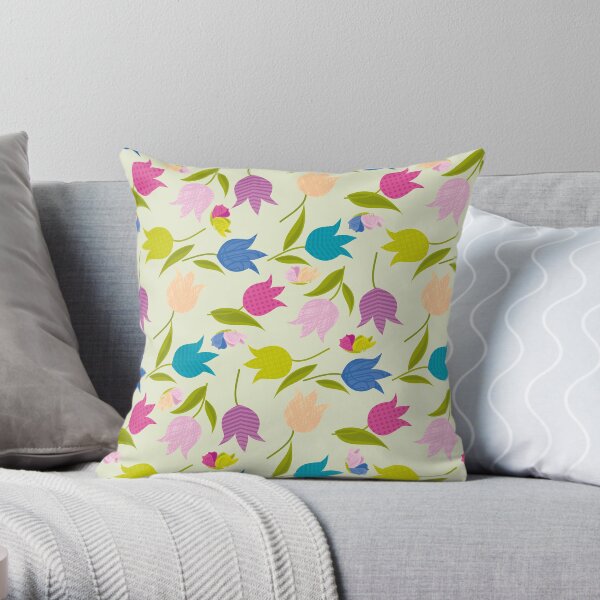 Decorative Tulips Pattern Throw Pillow