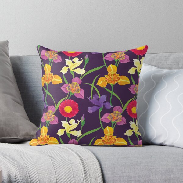 Tigridia, Iris, Daisy Pattern Throw Pillow