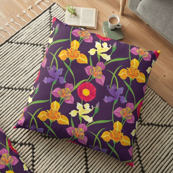 Tigridia, Iris, Daisy Pattern Floor Pillow