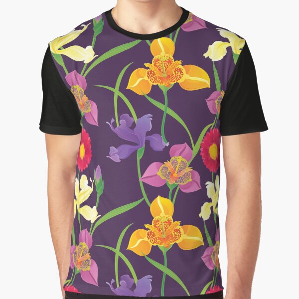 Tigridia, Iris, Daisy Pattern Graphic T-Shirt