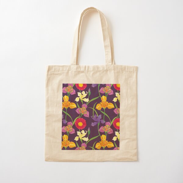 Tigridia, Iris, Daisy Pattern Cotton Tote Bag