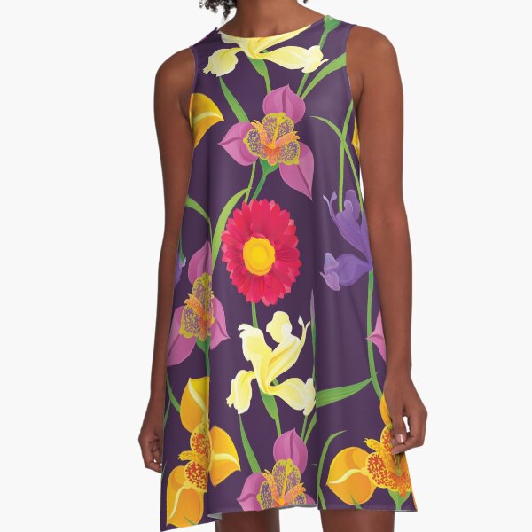 Tigridia, Iris, Daisy Pattern A-Line Dress