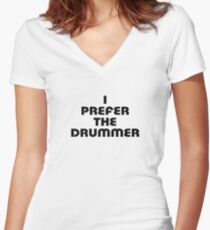 Rock Shirt - I Prefer The Drummer - White Top Women's Fitted V-Neck T-Shirt