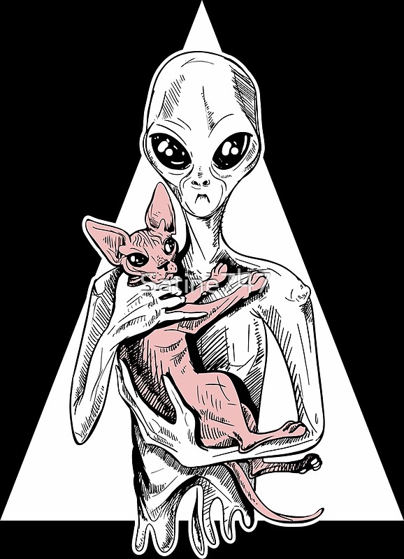 "Alien with sphynx cat" by Satine747 Redbubble