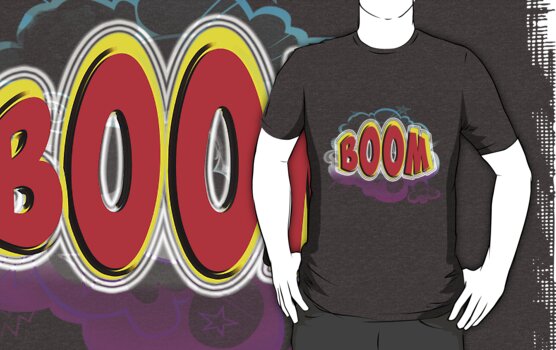 Boom Comic Art Word Bubble with Blue Cartoon Explosion