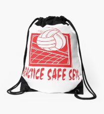 Funny Volleyball "Practice Safe Sets" Drawstring Bag