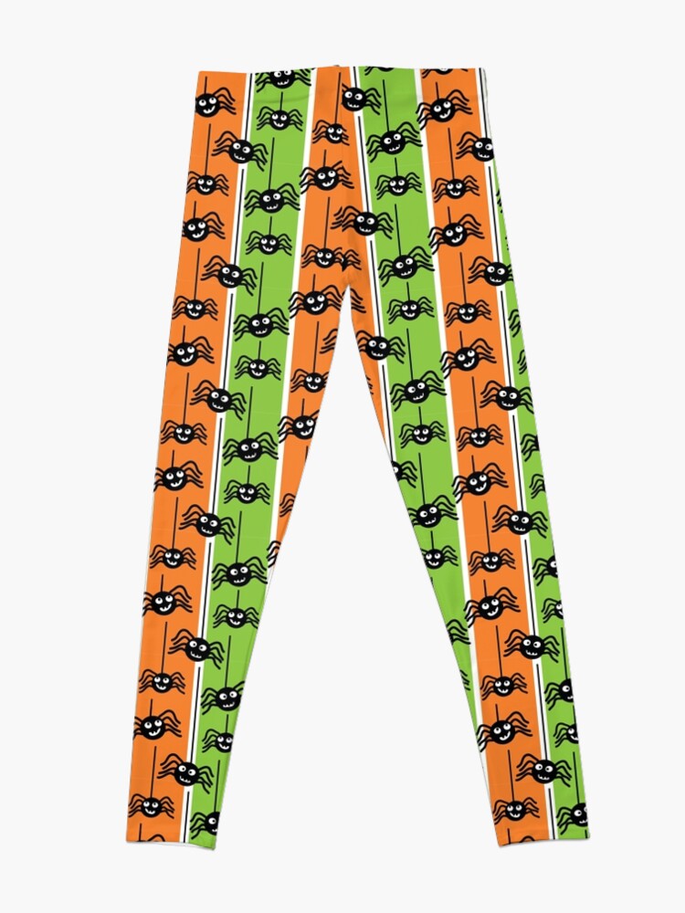 Alternate view of Halloween Spiders Dangling Orange and Green Leggings