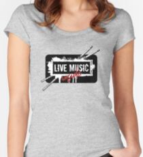 Drummer LIVE MUSIC INSIDE! Band, Musician, Jam Sign with Drum Sticks by DrumJunkie Fitted Scoop T-Shirt