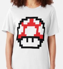 8-Bit Mario Nintendo Mushroom Red Slim Fit T-Shirt