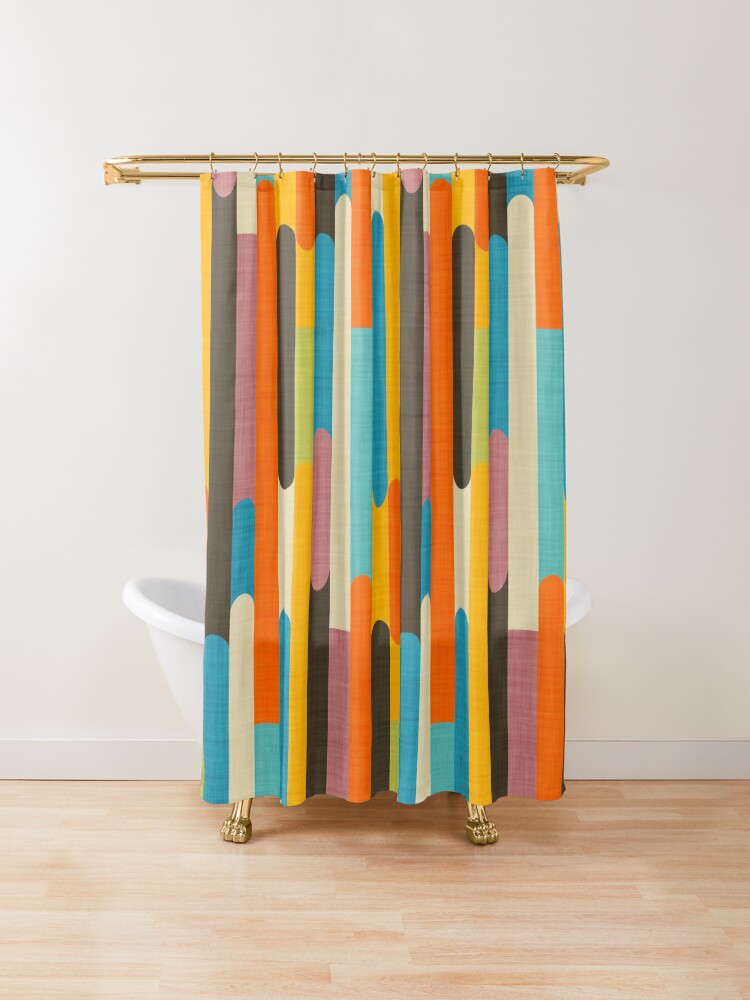 "Retro Color Block Popsicle Sticks Orange " Shower Curtain by susycosta
