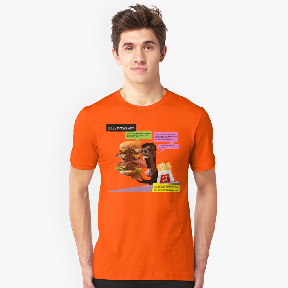 Clint Eatswould Birth of a Superhero Cheeseburger Man Slim Fit T-Shirt
