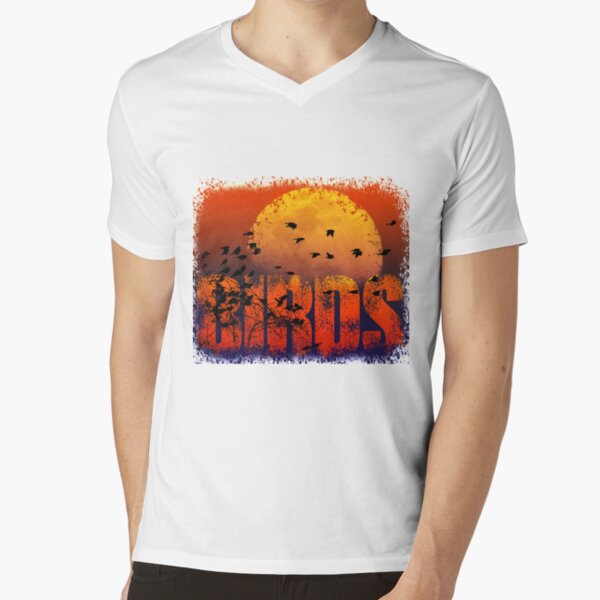 Birds with orange Moon V-Neck T-Shirt