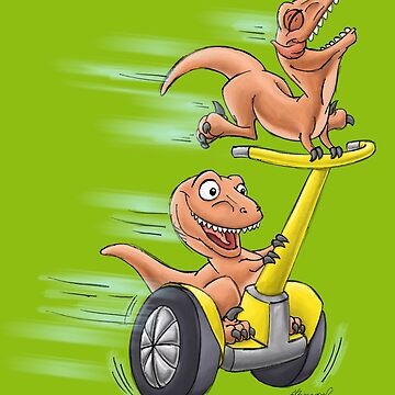 Artwork thumbnail, Raptors on a Segway! from Mom Needs a Dinosaur! Book - Green Background by SeabearPress
