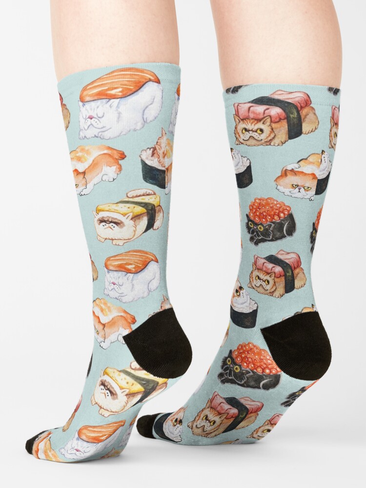 Alternate view of Sushi Persian Cat Watercolor Socks