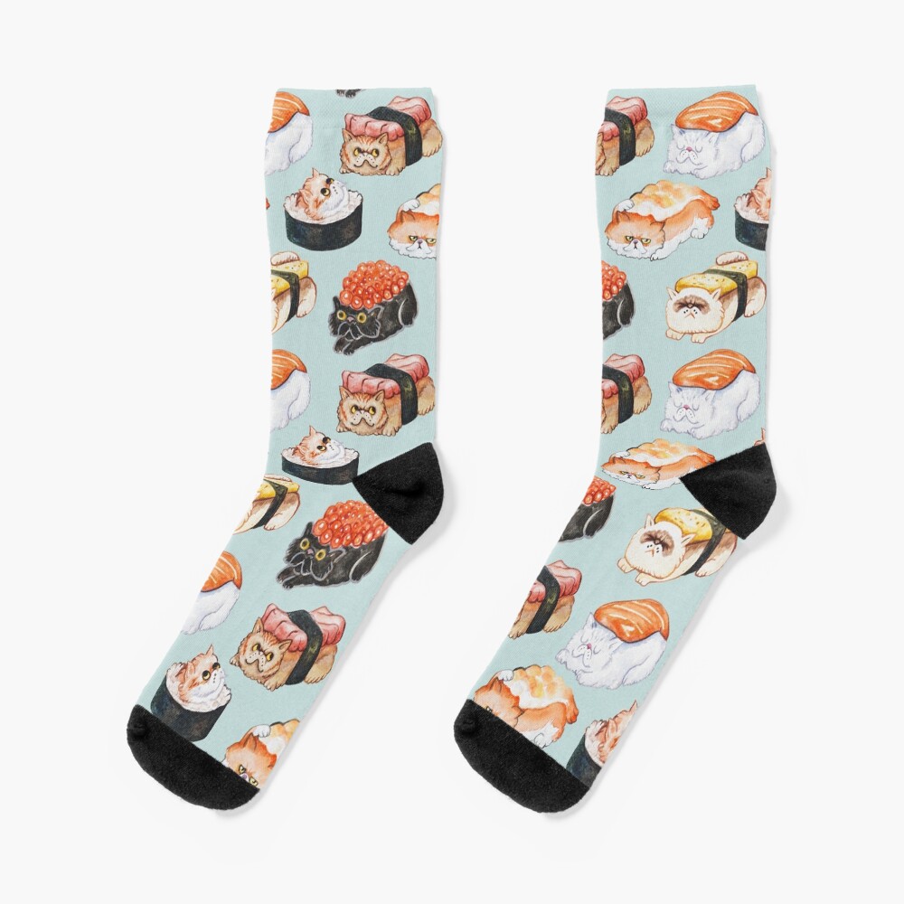 Sushi Persian Cat Watercolor Socks