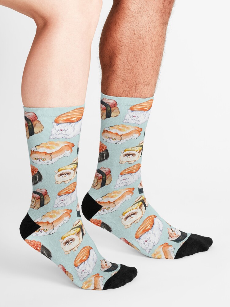 Alternate view of Sushi Persian Cat Watercolor Socks
