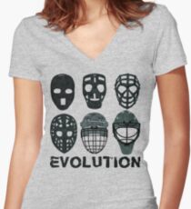 Hockey Goalie Mask Evolution. Women's Fitted V-Neck T-Shirt