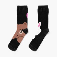 Brown bear and Cony in love Socks