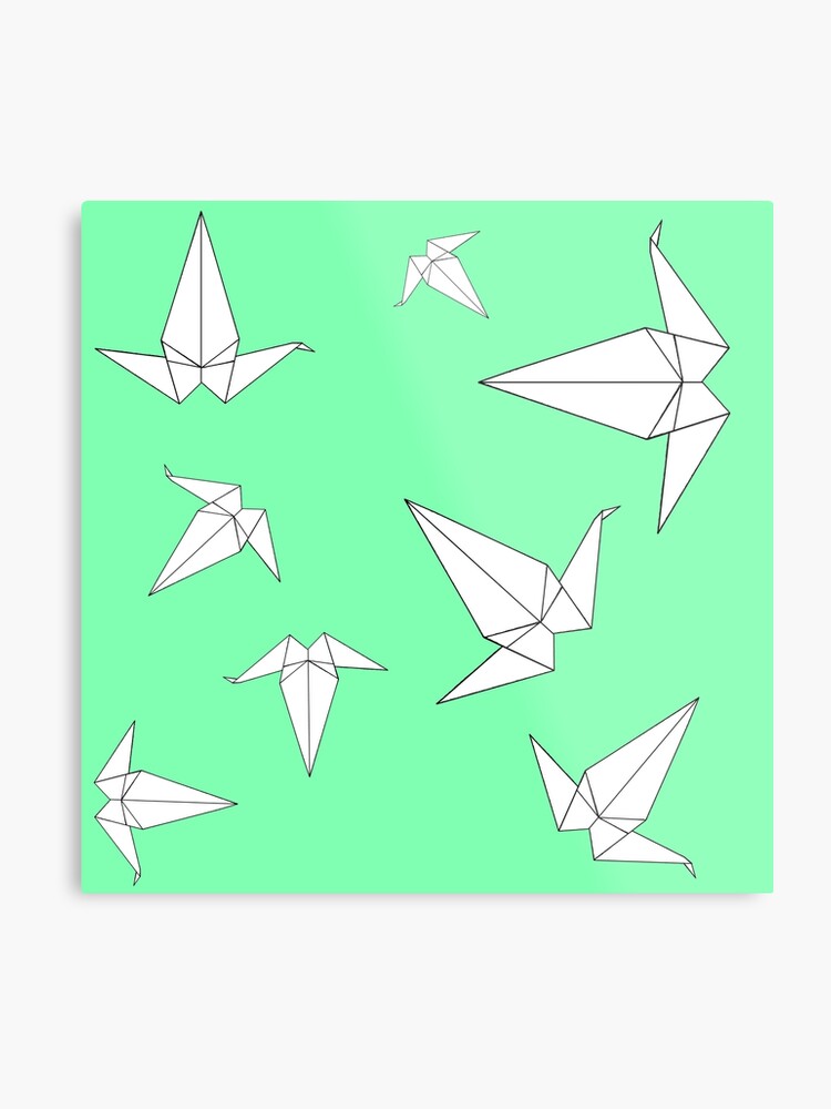 Origami Peace Cranes Mint Metal Print