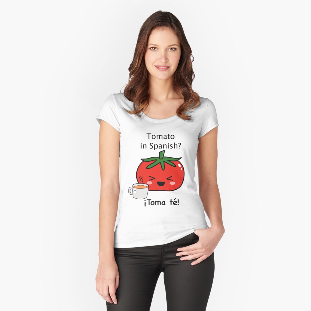 Tomato in Spanish Design - Spanish Jokes Fitted Scoop T-Shirt